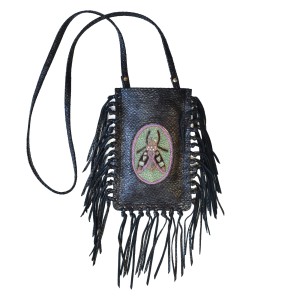 Limited-edition magma black fringe phone bag with embroidered insect motif (online exclusive)