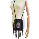 Meher KakaliaSide view of the limited-edition magma black fringe phone bag with long fringes