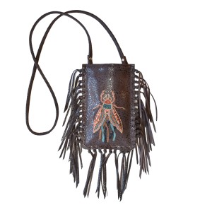 Limited-edition dark brown fringe phone bag with embroidered insect motif (online exclusive)