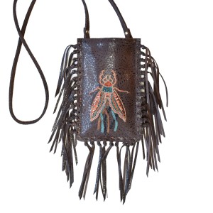 Meher Kakalia e-shop Limited-edition dark brown fringe phone bag with embroidered insect motif (online exclusive)