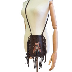 Limited-edition dark brown fringe phone bag with embroidered insect motif (online exclusive)