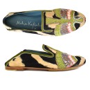 Meher KakaliaMeher Kakalia embroidered moccasin for women in black and beige tie-dye suede with goat leather lining