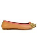 Meher KakaliaWomen’s camel-coloured leather ballerina flats with gold embroidered toe, Meher Kakalia BIZI Ballet