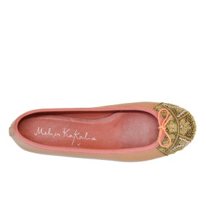 Embroidered Leather Ballet Flats | BIZI BALLET – Classic camel-kase | Meher Kakalia Footwear