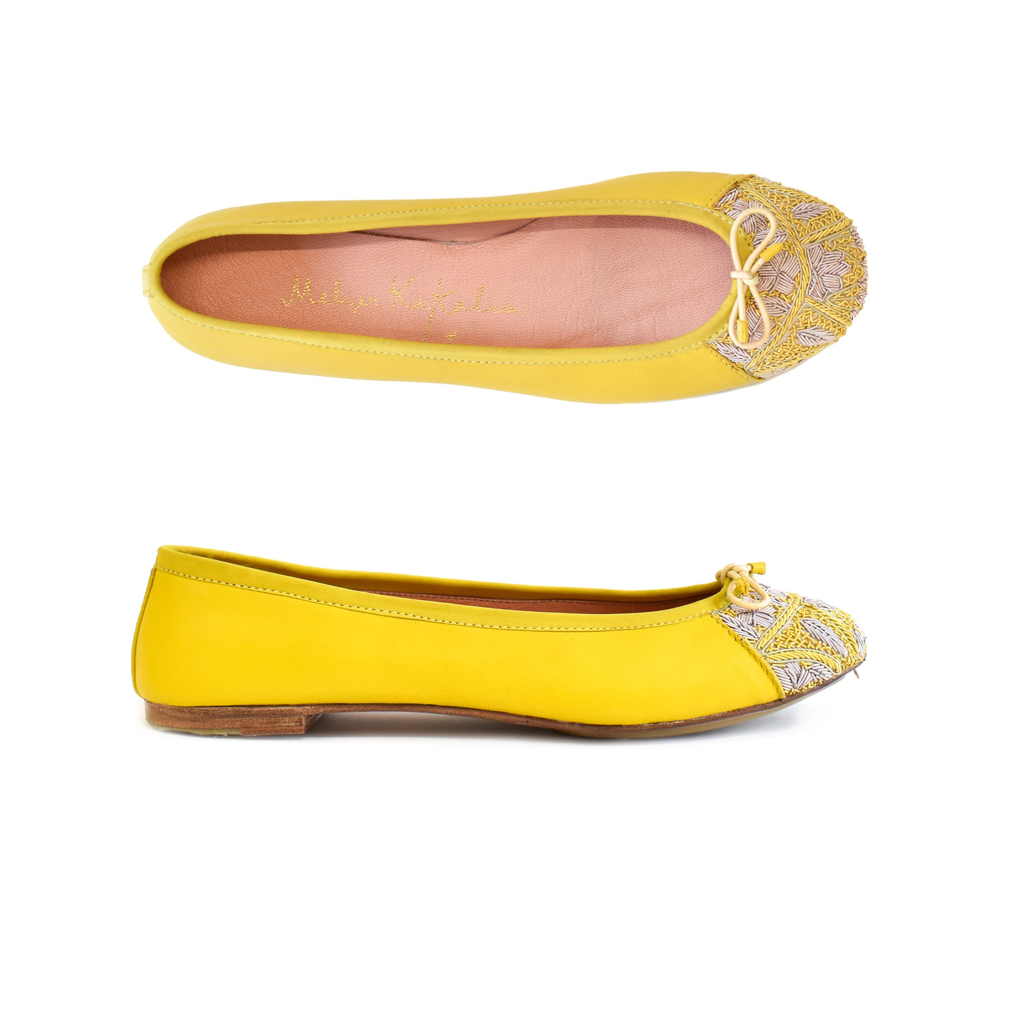 Meher Kakalia Embroidered Leather Ballerina | BIZI BALLET – Classic canary-glare | Meher Kakalia Footwear