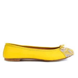 Embroidered Leather Ballerina | BIZI BALLET – Classic canary-glare | Meher Kakalia Footwear