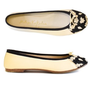 Meher Kakalia home Women’s cream-white leather ballerina flats by Meher Kakalia, embroidered ballet flats with classic silhouette