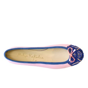 Embroidered Leather Ballerina | BIZI BALLET – Classic lady pink–klein blue | Meher Kakalia Footwear