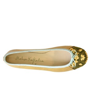 Embroidered Leather Ballerina | BIZI BALLET – Classic lovato gold–olive gold | Meher Kakalia Footwear