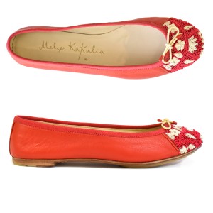 Meher Kakalia home Embroidered Leather Ballerina | BIZI BALLET – Classic red–red cream | Meher Kakalia Footwear