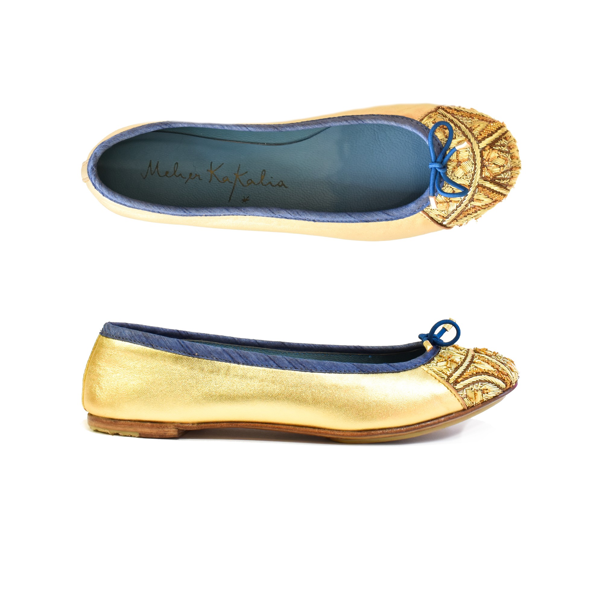 Meher Kakalia Embroidered Leather Ballerina | BIZI BALLET – Classic sonic gold–tutankamun | Meher Kakalia Footwear