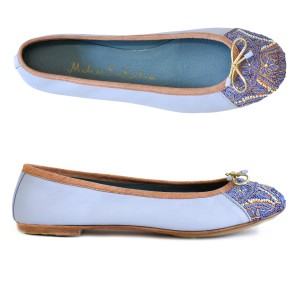 Meher Kakalia home Embroidered Leather Ballerina | BIZI BALLET – Classic yacht blue–neva | Meher Kakalia Footwear