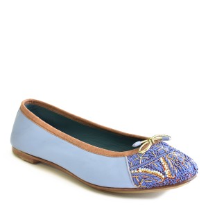 Embroidered Leather Ballerina | BIZI BALLET – Classic yacht blue–neva | Meher Kakalia Footwear