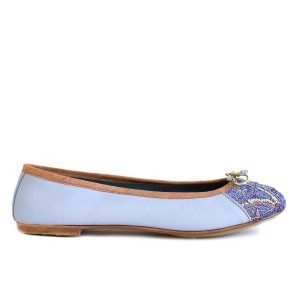 Embroidered Leather Ballerina | BIZI BALLET – Classic yacht blue–neva | Meher Kakalia Footwear