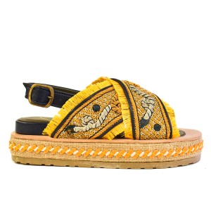 Meher Kakalia home Summer Platform Sandals | DA GAMA BLOC Navy Embroidered Sandals | Meher Kakalia Footwear