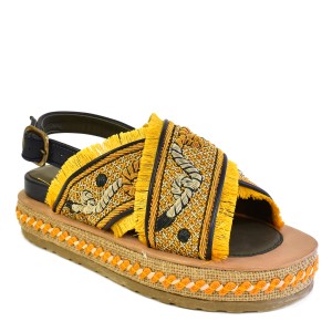 Summer Platform Sandals | DA GAMA BLOC Navy Embroidered Sandals | Meher Kakalia Footwear