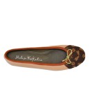 Meher KakaliaCamel tone leather ballerina in Classic silhouette with bronze motif and hand embroidered toe