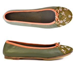 Meher Kakalia home Embroidered Leather Ballerina | EDEN BALLET – Classic olive–khaki | Meher Kakalia Footwear
