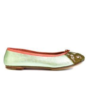 Embroidered Leather Ballerina | EDEN BALLET – Classic sonic emerald–khaki | Meher Kakalia Footwear