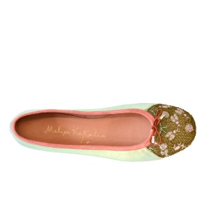 Embroidered Leather Ballerina | EDEN BALLET – Classic sonic emerald–khaki | Meher Kakalia Footwear