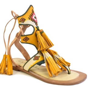 Meher Kakalia home FLOWER MOON SANDAL – Tall TD Saffron | Lace-Up Embroidered Suede Sandals | Meher Kakalia Footwear