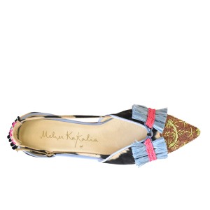 Embroidered Slingback Shoes | GRETA SLINGBACK td black beige-mudrose | Meher Kakalia Footwear