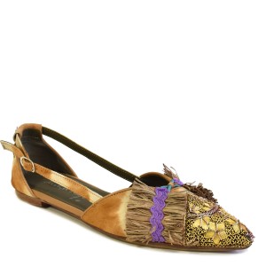 Embroidered Slingback Shoes | GRETA SLINGBACK td khaki grey–gold | Meher Kakalia Footwear