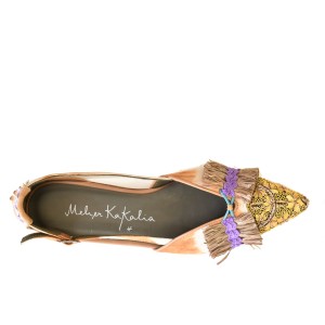 Embroidered Slingback Shoes | GRETA SLINGBACK td khaki grey–gold | Meher Kakalia Footwear