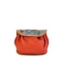 Meher KakaliaKIPLING ACCORDION BAG red-milk red leather crossbody bag with embroidered elephant flap.