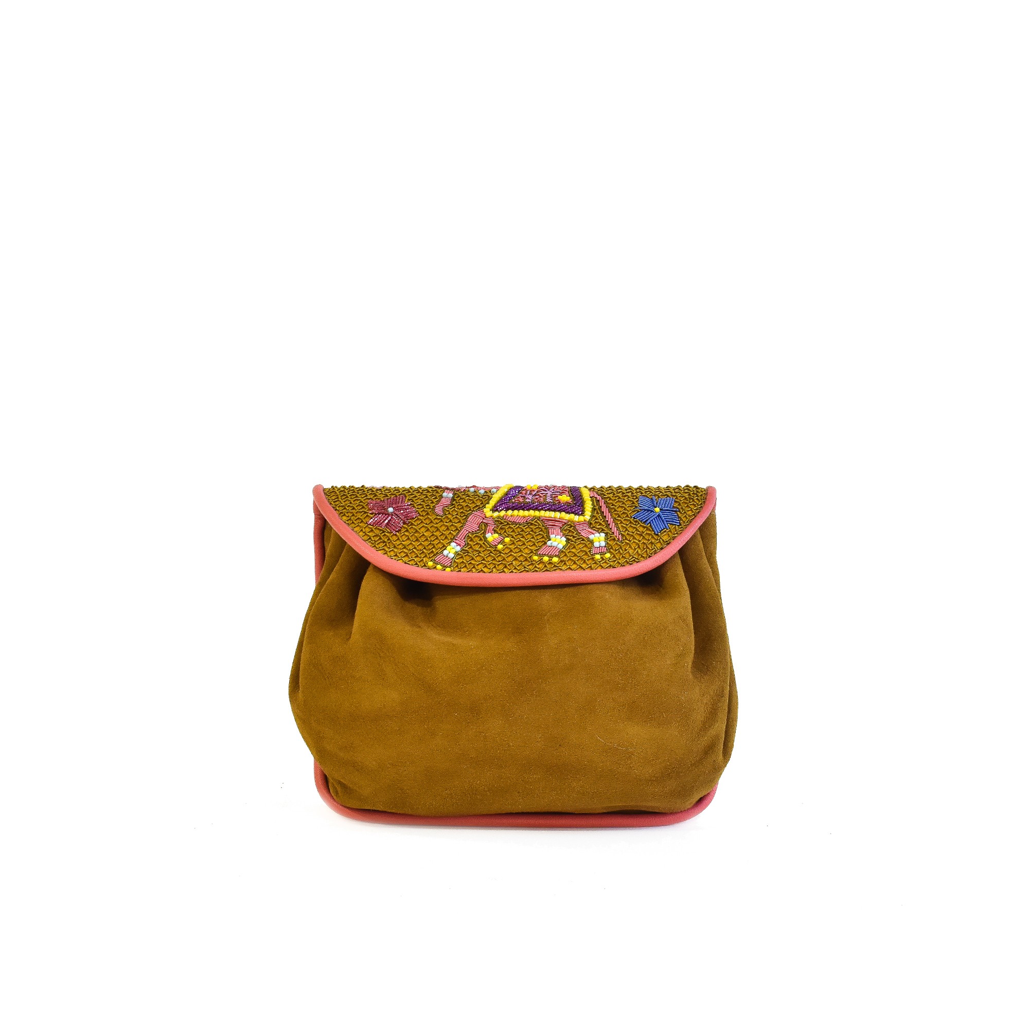 Meher Kakalia Meher Kakalia KIPLING ACCORDION BAG suede spice-ochre embroidered suede belt bag.