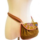 Meher KakaliaKIPLING ACCORDION BAG suede spice-ochre suede belt bag with embroidered elephant flap.