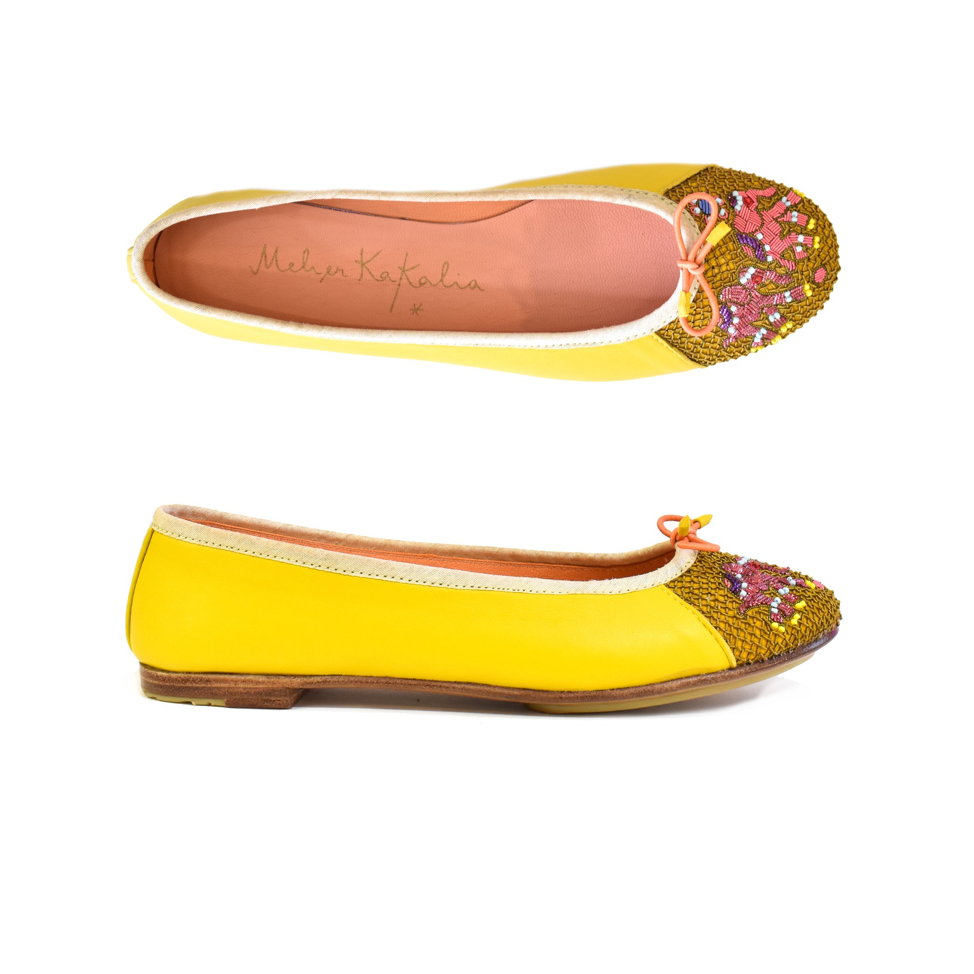 Meher Kakalia KIPLING BALLET Canary-Ochre | Yellow Elephant Embroidered Ballerina Flats | Meher Kakalia Footwear