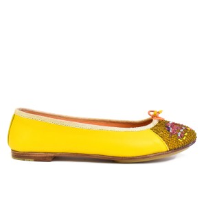 KIPLING BALLET Canary-Ochre | Yellow Elephant Embroidered Ballerina Flats | Meher Kakalia Footwear