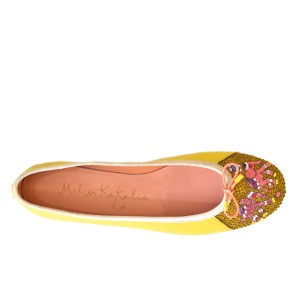 KIPLING BALLET Canary-Ochre | Yellow Elephant Embroidered Ballerina Flats | Meher Kakalia Footwear
