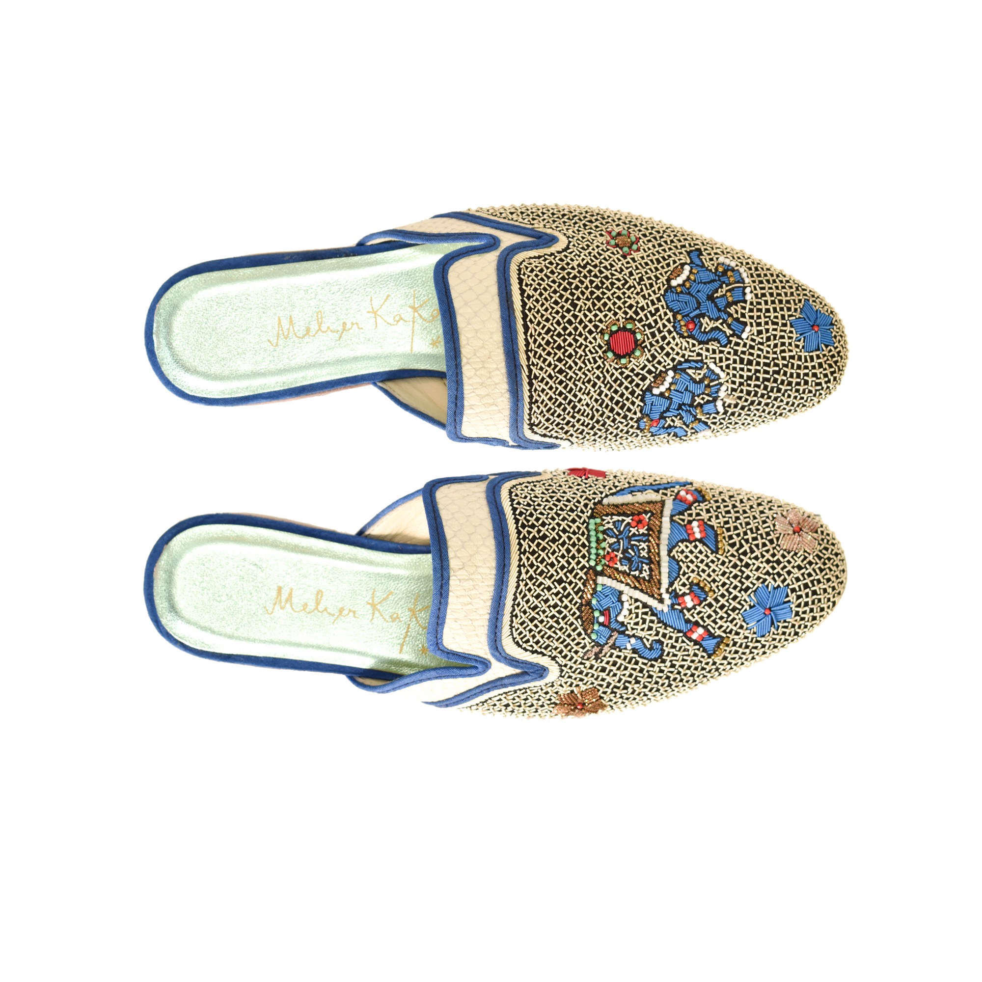 Meher Kakalia KIPLING MULE Magma White-Milk | Luxury White Embroidered Slide Shoes | Meher Kakalia