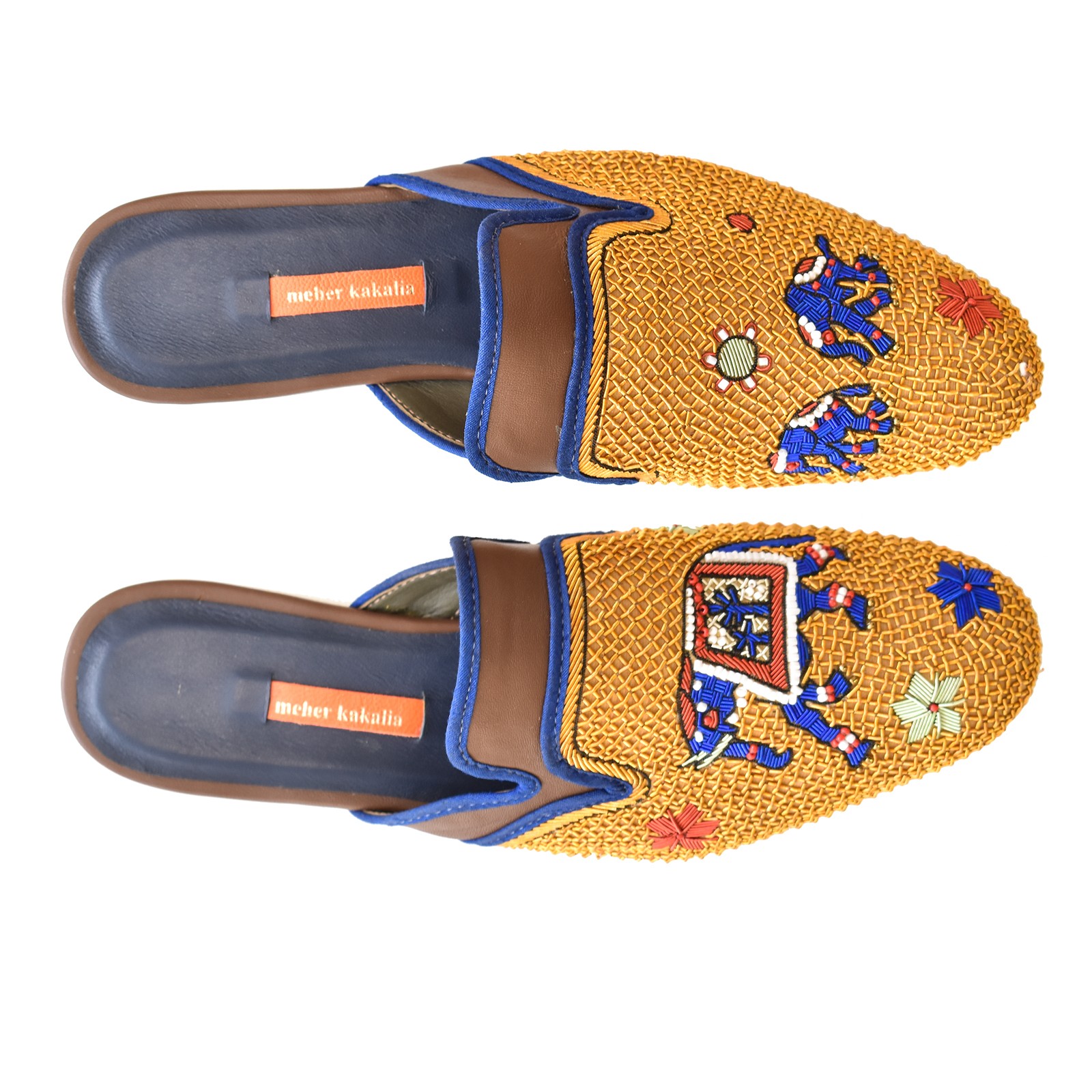 Meher Kakalia KIPLING SLIPPER saddle-saffron embroidered leather slide shoe