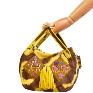 Elephant embroidered leather tote bag for women