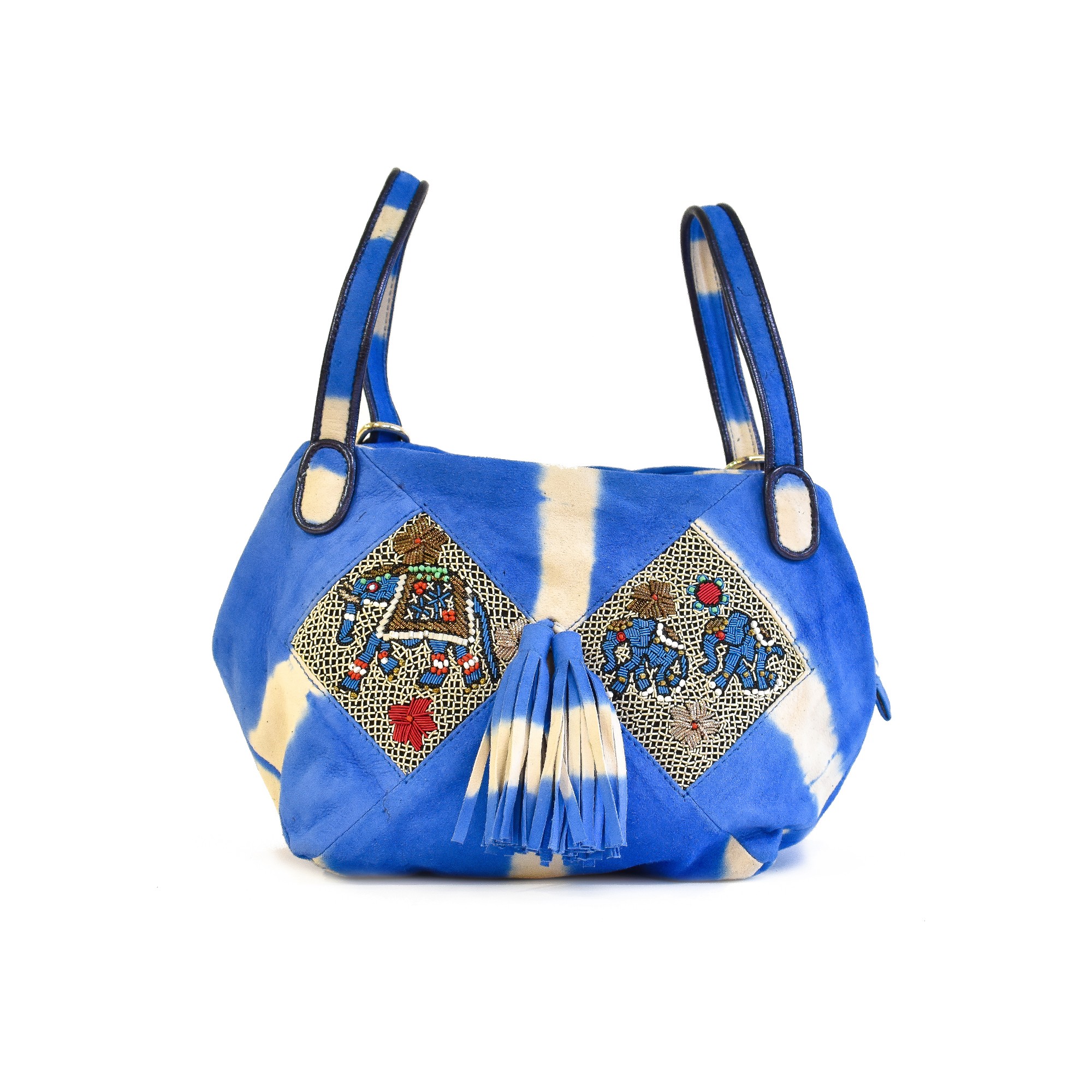 Meher Kakalia Tie-dye leather Bunny Bag with coil embroidery panels