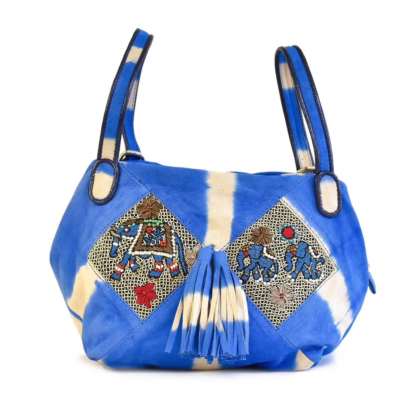 Tie-dye leather Bunny Bag with coil embroidery panels