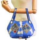 Meher KakaliaBlue and ivory tie-dye leather handbag with embroidered elephant motif