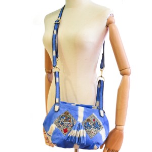 Meher Kakalia embroidered leather handbag in blue and ivory