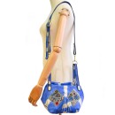 Meher KakaliaEmbroidered leather shoulder bag in cobalt blue and ivory