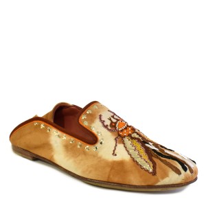 LUNA MOCCASIN – TD Khaki | Embroidered Tie-Dye Suede Moccasins | Meher Kakalia Footwear