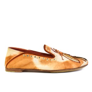 LUNA MOCCASIN – TD Khaki | Embroidered Tie-Dye Suede Moccasins | Meher Kakalia Footwear