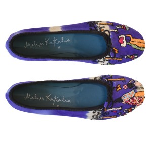 Meher Kakalia home MARRAKESH BALLERINA TD Yves Ivory | Blue Embroidered Ballet Flats | Meher Kakalia Footwear
