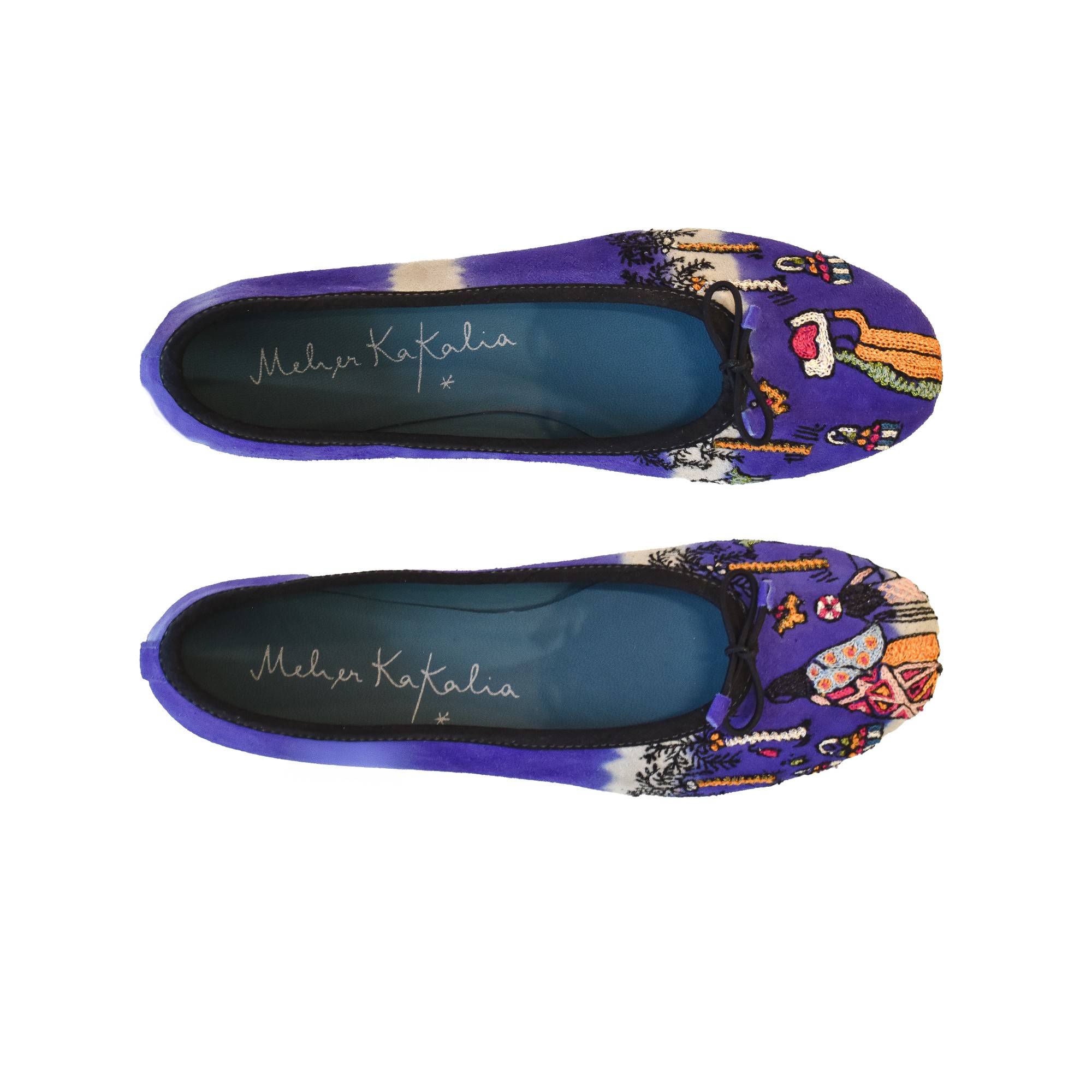 Meher Kakalia MARRAKESH BALLERINA TD Yves Ivory | Blue Embroidered Ballet Flats | Meher Kakalia Footwear