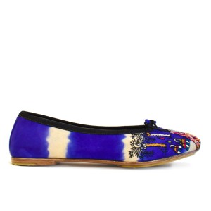 MARRAKESH BALLERINA TD Yves Ivory | Blue Embroidered Ballet Flats | Meher Kakalia Footwear