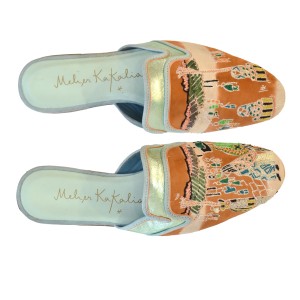 Meher Kakalia home MARRAKESH MULE TD Hawaiian Sands | Embroidered Leather Slippers for Women | Meher Kakalia Footwear