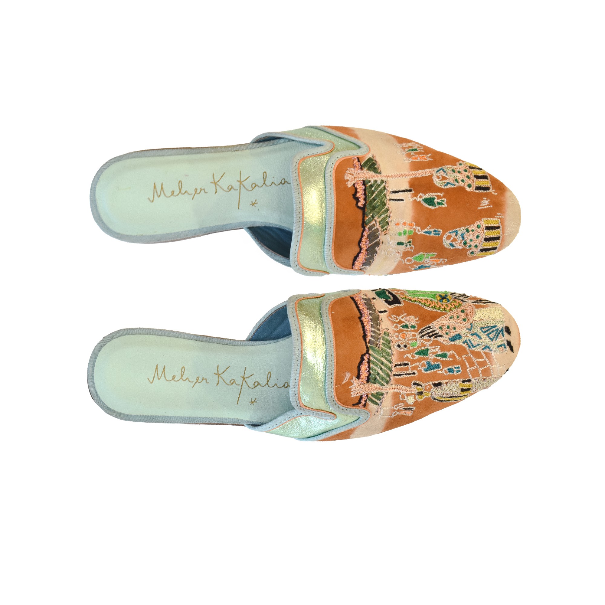Meher Kakalia MARRAKESH MULE TD Hawaiian Sands | Embroidered Leather Slippers for Women | Meher Kakalia Footwear