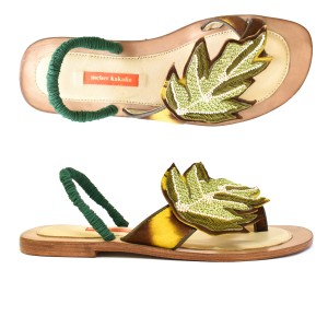 Meher Kakalia home Embroidered Slingback Sandals | PALM SLING BACK td brown yellow-olive | Meher Kakalia Footwear